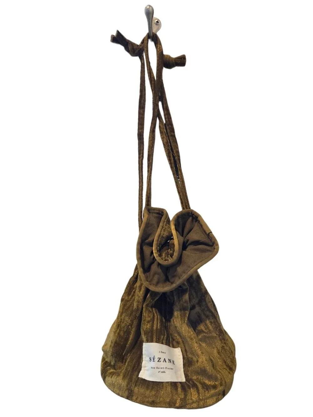 Sezane Embossed Velvet Pouch Holiday Bag Limited Edition New Olive Green - Picture 2 of 9